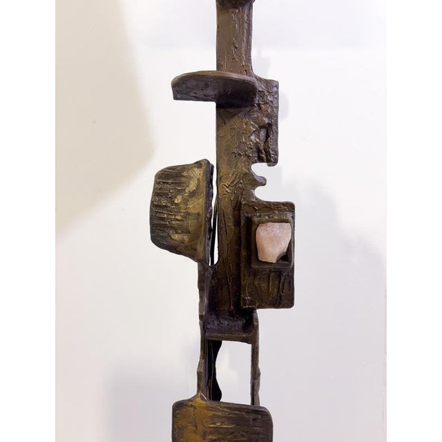 1970s Brutalist Bronze Floor Lamp with Incrusted Stones, 1970s For Sale - Image 5 of 7