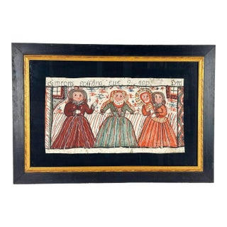 Early 19th Century Swedish Bonad Folk Art Painting, Framed For Sale