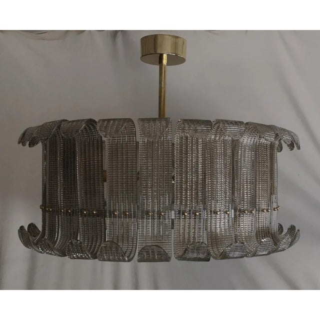 Gold Mid-Century Art Glass Murano Round and Brass Chandelier, 2000s For Sale - Image 8 of 10