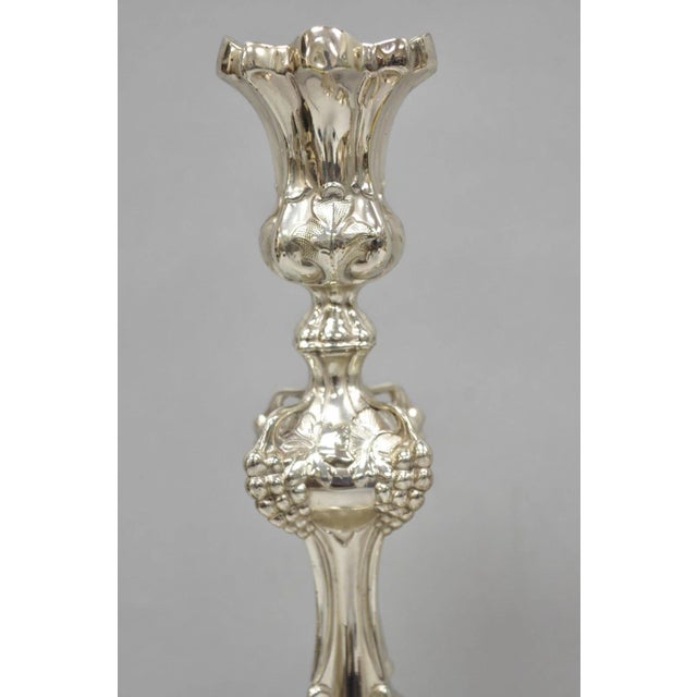 Antique Silver Plated Warsaw Imperial Russia 12" Candlestick Holders - A Pair For Sale - Image 4 of 16
