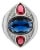 Bochic Sterling Silver Cocktail Ring With Blue & Red Cz Gemstone - Size 9 For Sale