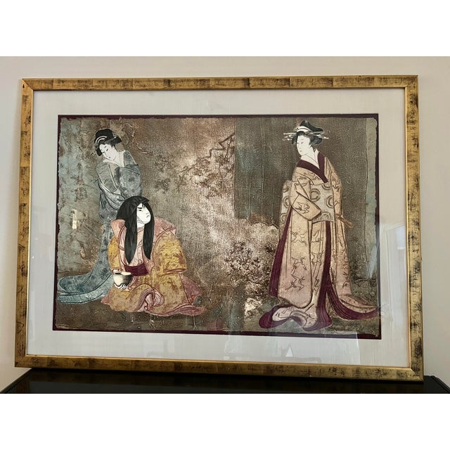 1980s Large Asian Mixed Media Framed Art Signed Mikulas Kravjansky For Sale In West Palm - Image 6 of 12