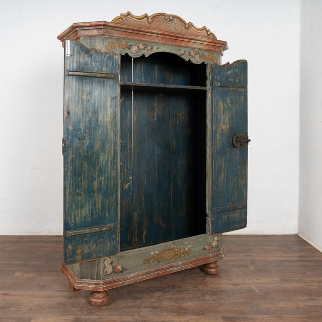 Folk Art 19th Century Original Painted German Two Door Armoire Shrunk For Sale - Image 3 of 13