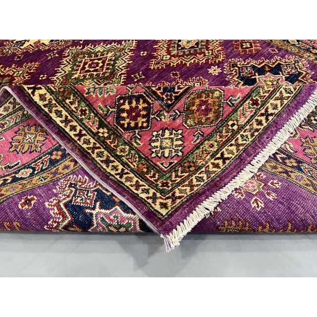 Purple and Pink Kazak Tribal Wool Rug - 5'1" X 6'7" For Sale - Image 12 of 13