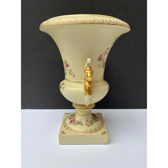 Vintage Victorian Style Floral and Gilt Griffin Handled Porcelain Urn For Sale In Chicago - Image 6 of 13
