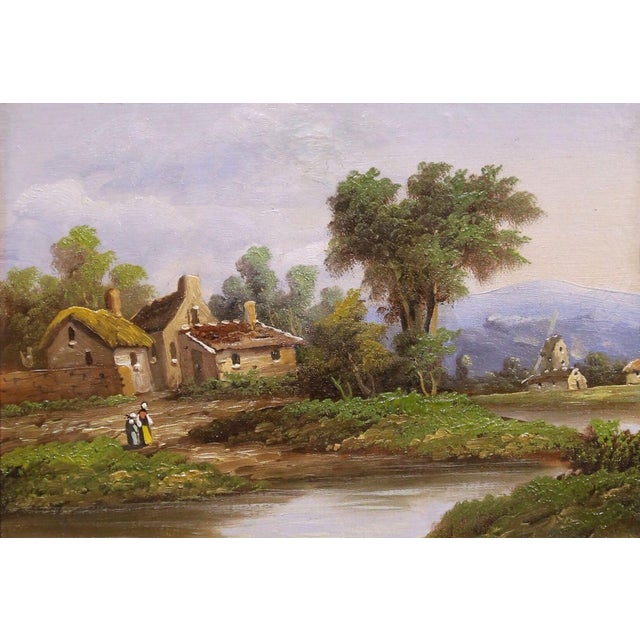 French Country 19th Century French Country Landscape Oil Painting in Carved Giltwood Frame For Sale - Image 3 of 9