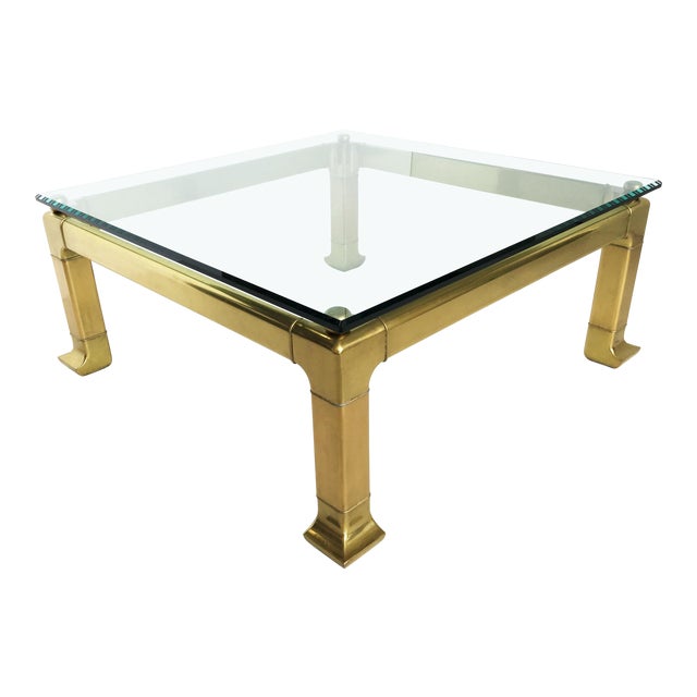 Modern Brass Coffee Table by Mastercraft With Glass Top For Sale