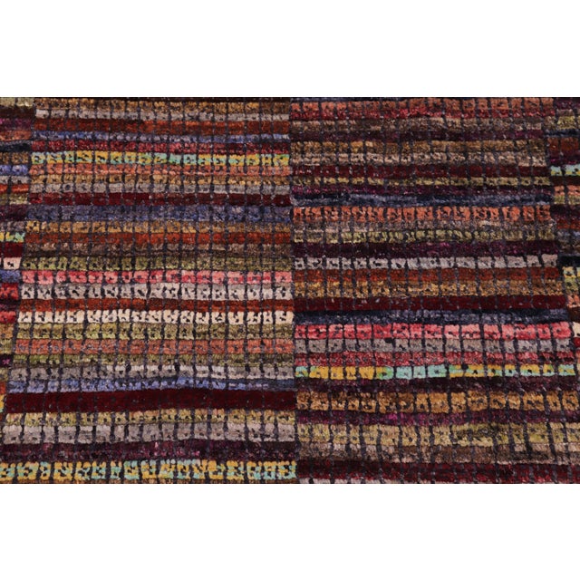 1990s Abstract Rust/Blue High Low Wool Rug - 9'0'' X 11'10'' For Sale - Image 5 of 8