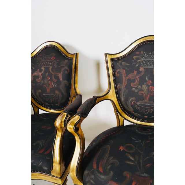 Wood Set of Four Vintage Thomas W. Morgan Hand-Painted Neoclassical Gilt Armchairs For Sale - Image 7 of 14