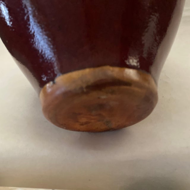 Vintage Chinese Flambe Glazed Ginger Jar Oxblood Sang De Boeuf Stoneware Squat Vase For Sale - Image 9 of 11
