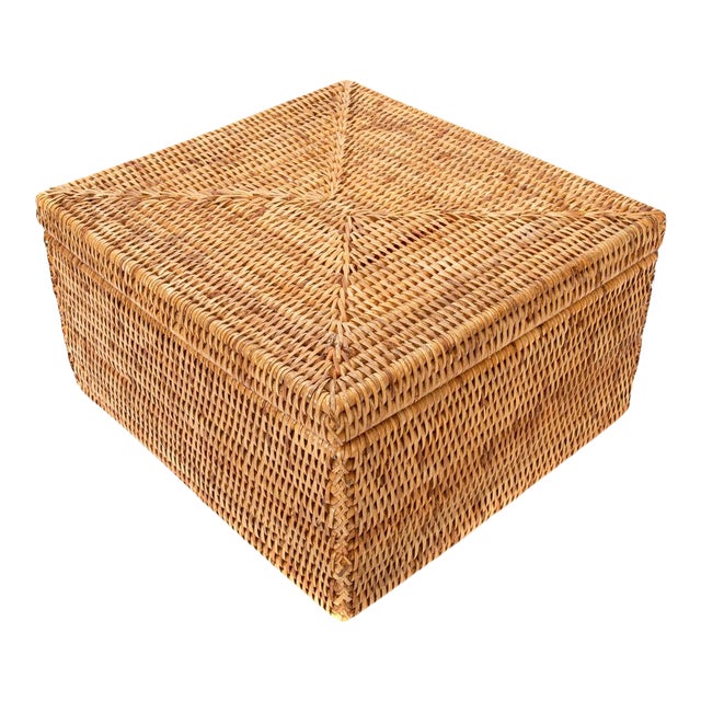 Artifacts Rattan Flat File Storage Box with Lid in Honey Brown For Sale