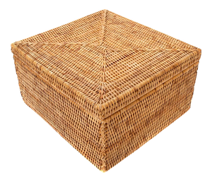 Artifacts Rattan Flat File Storage Box with Lid in Honey Brown