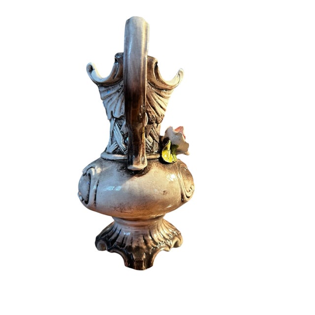 1940s Vintage 1940s Capodimonte Tall Footed Vase Italy Ornate Pink Roses For Sale - Image 5 of 6