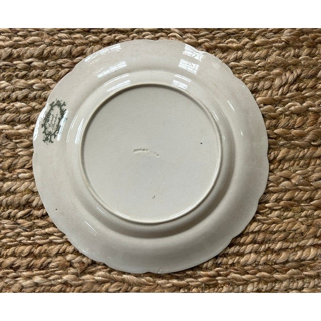 Antique Wedgewood 'Coral Border' Green Transferware 10" Dinner Plates - Set of 12 For Sale - Image 9 of 14
