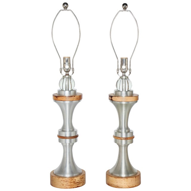 1950s Russel Wright Spun Aluminum, Maple and Crystal Ball Table Lamps - A Pair For Sale - Image 12 of 12