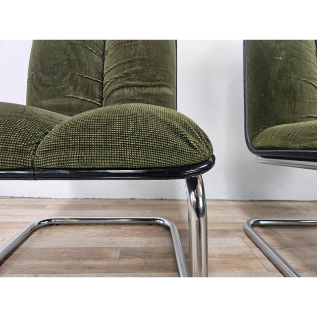 Vintage Chairs in Chromed Metal and Green Fabric by Cazzaro, Design d'autore, 1970, Set of 2 For Sale - Image 15 of 18