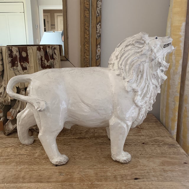 Signed White Glazed Pottery Lion Sculpture For Sale - Image 10 of 10