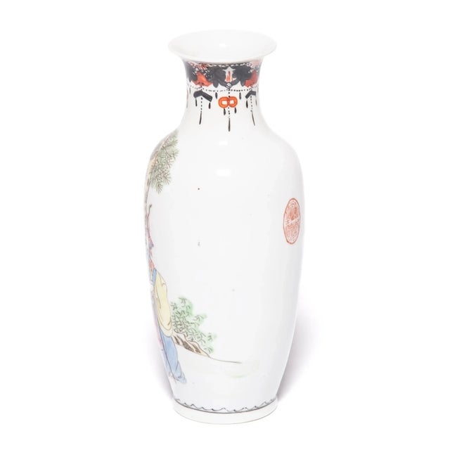 Early 20th Century Pair of Petite Antique Chinese Famille Rose Longevity Vases For Sale - Image 5 of 11