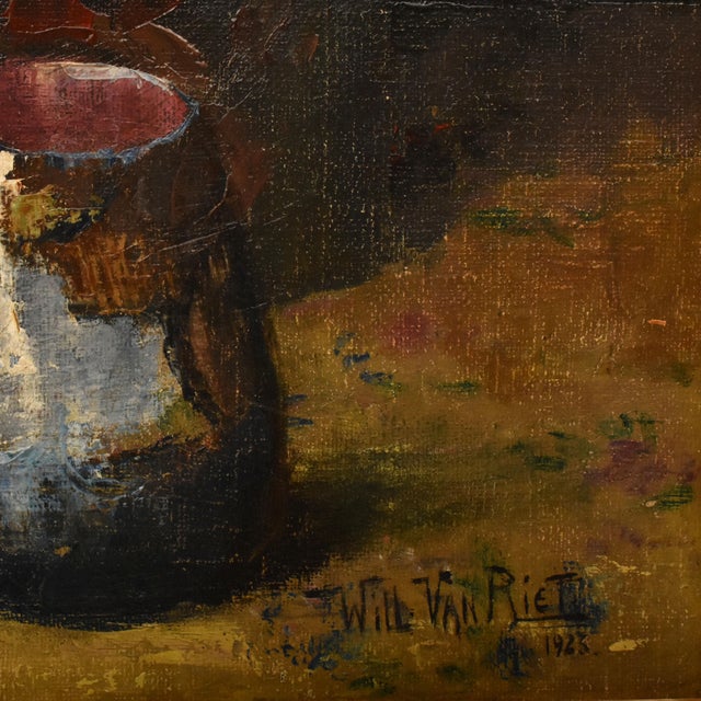 Willy Van Riet, Flowers Vase, 1923, Oil Painting on Canvas, Framed For Sale - Image 9 of 11