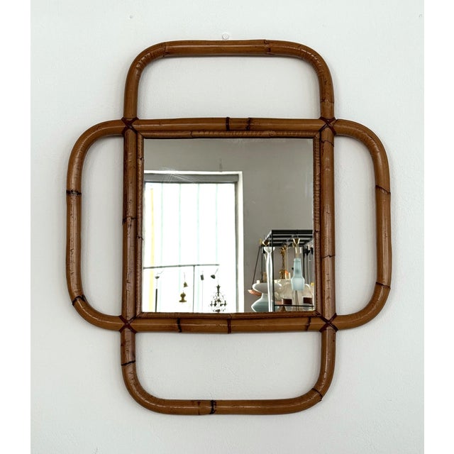 Large Italian Organic Wall Mirror in Rattan and Bamboo, 1970s For Sale - Image 15 of 15