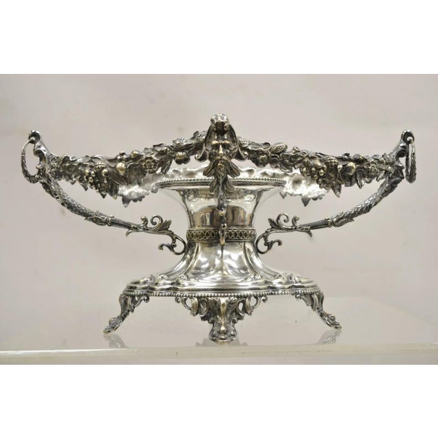 Antique French Victorian Silver Plated Figural Centerpiece Bowl Pedestal Base For Sale - Image 12 of 12
