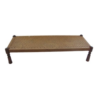 Low Bench With Woven Jute Seat Late 20th Century Asian Style For Sale