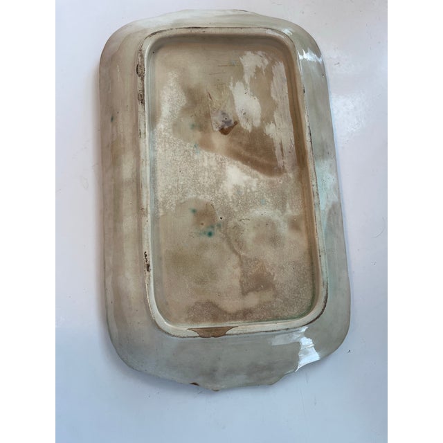 Turquoise 1900s Flower & Leaf Decorated Victorian Ceramic Majolica Platter For Sale - Image 8 of 8