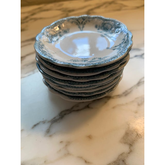 English Antique Allertons English Teal Transferware Scalloped Butter Pats Set of 8 For Sale - Image 3 of 12