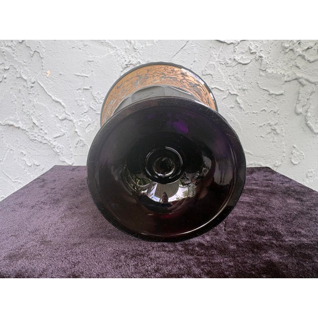 Antique Bohemian Amethyst Glass Footed Bowl With Ooplastic Gilt Bird Frieze, Circa 1910-1925 For Sale - Image 11 of 12