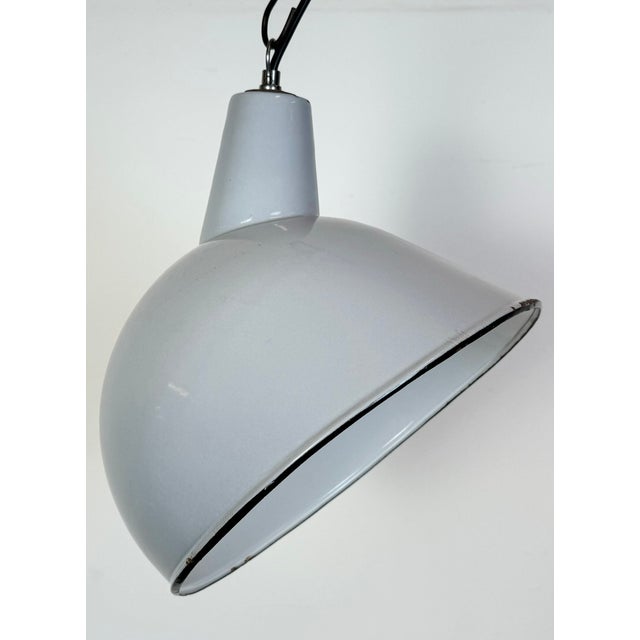 Metal Industrial Grey Enamel Factory Pendant Lamp, 1960s For Sale - Image 7 of 18