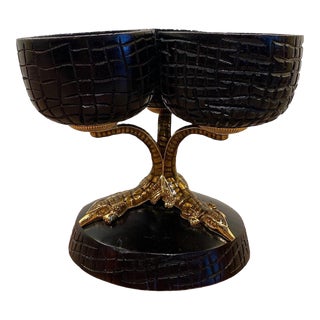 Vintage St. John Home Collection Dark Wood With Gold Enamel Alligators Catchall For Sale