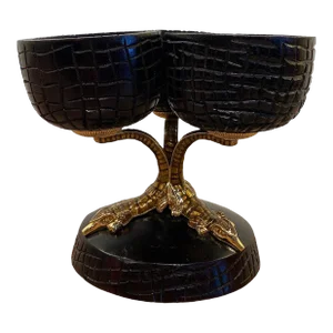 Vintage St. John Home Collection Dark Wood With Gold Enamel Alligators Catchall