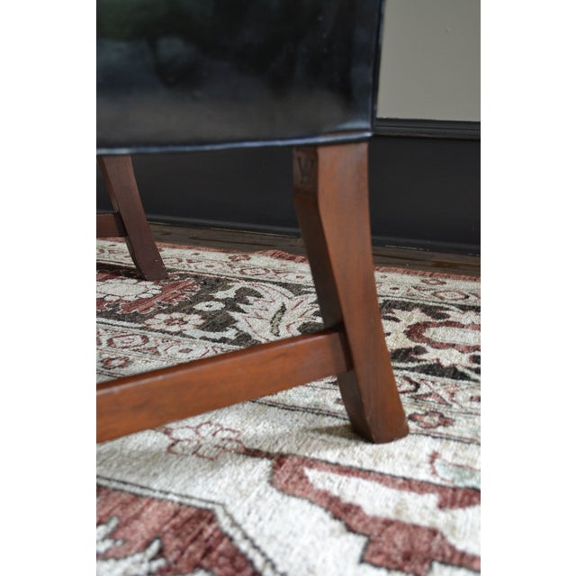 Wood Early Kittinger Wing Chair in Black Leather For Sale - Image 7 of 8
