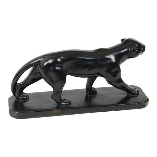 Art Deco French Panther Sculpture in Black Lacquered Plaster, 1920s For Sale - Image 9 of 18