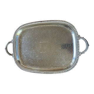 Vintage Silver Plated Ornate Footed Tray With Handles For Sale