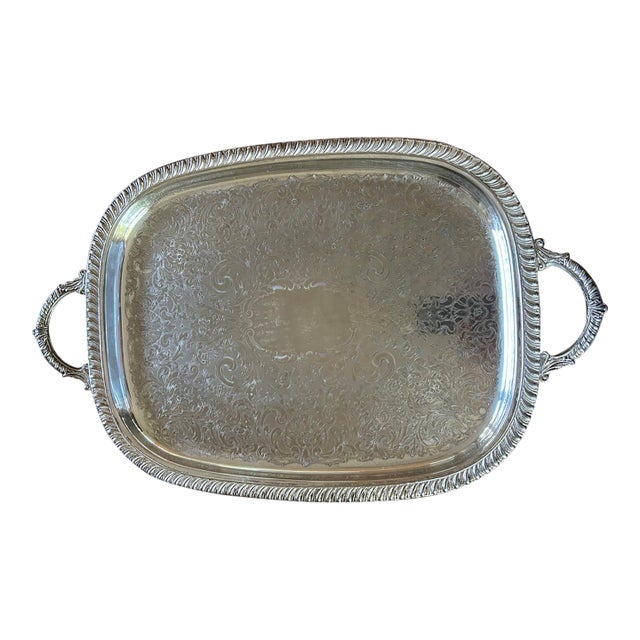 Vintage Silver Plated Ornate Footed Tray With Handles For Sale
