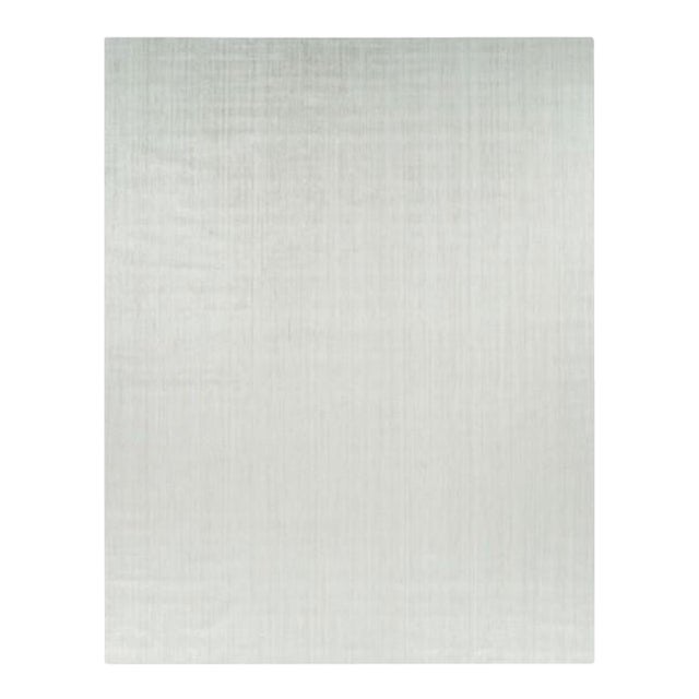 Rug & Kilim’s Oversized Textural Rug in Solid White and Silver-Gray Striae - 14x18 For Sale