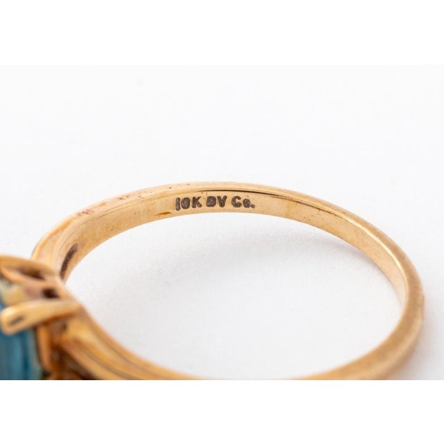 Blue Vintage 10k Yellow Gold & Blue Topaz Ring For Sale - Image 8 of 8