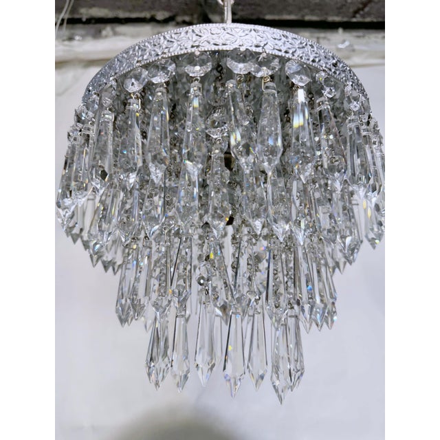 Vintage Crystal Upside Down Waterfall Chandelier With Ornate Silver-Tone Rim For Sale - Image 9 of 10