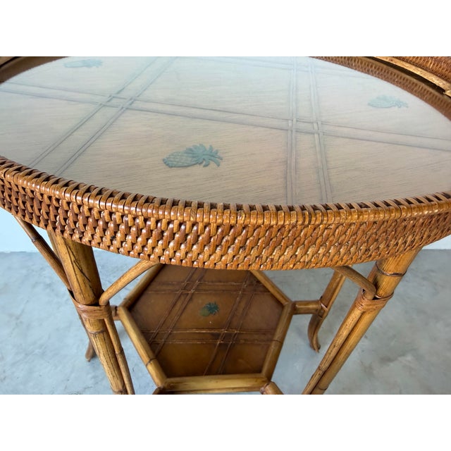 1990s Vintage Palecek Coastal Rattan and Woven Wicker End Side Table With Glass Top For Sale - Image 5 of 12