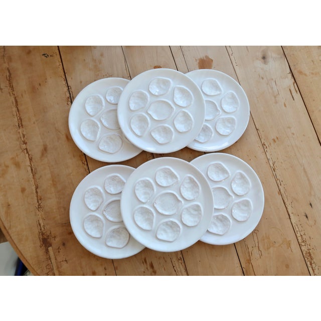 White Vintage Earthenware Oyster Plates, 1960s, Set of 6 For Sale - Image 8 of 8