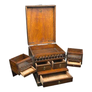 1890s Victorian Antique Cleric's Swing Out Case, Chinese, Travelling Box, Qing