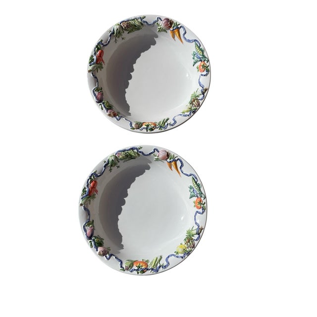 1980s Italian Hand-Painted Serving Bowl Platter With Embossed Vegetables ~ a Pair For Sale - Image 9 of 10