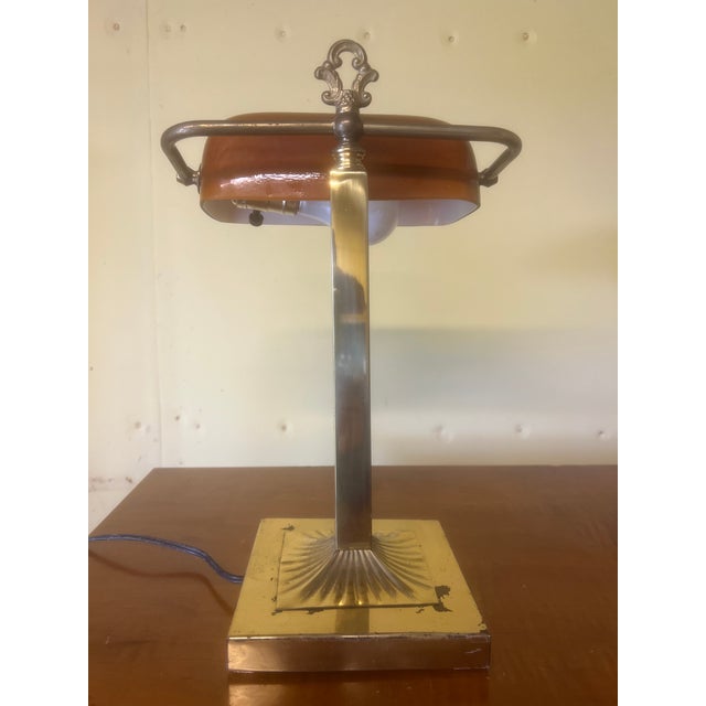 Art Deco Vintage Brass Bankers Lamp For Sale - Image 3 of 11