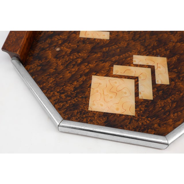 Art Deco Whiskey Tray in Metal and Wood, Belgium, 1920s For Sale - Image 9 of 11