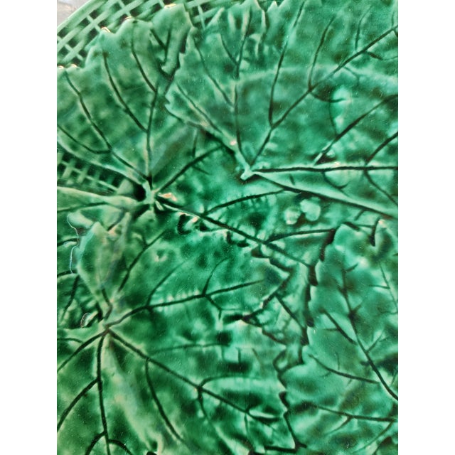 Antique 19th Century Minton Majolica Green Leaf Basketweave Plates - Set of 4 For Sale - Image 16 of 16