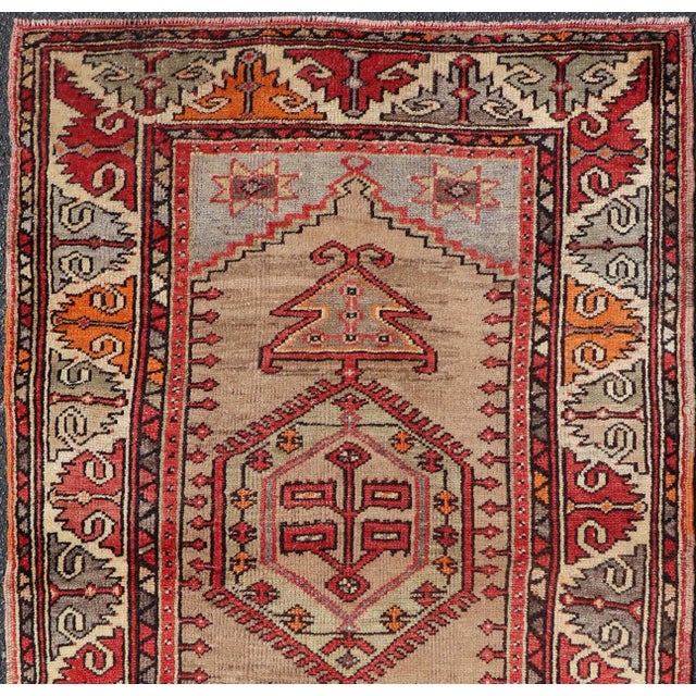 Mid 20th Century Colorful Vintage Turkish Oushak Rug With Geometric Design 3'4 X 5'4 For Sale - Image 5 of 14
