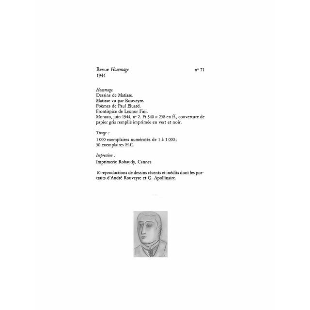 Wood Abstract Henri Matisse Original Signed Lithograph "Portrait D'Appolinaire" For Sale - Image 7 of 8