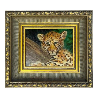 Vintage Boho Original Oil Painting of Cub For Sale