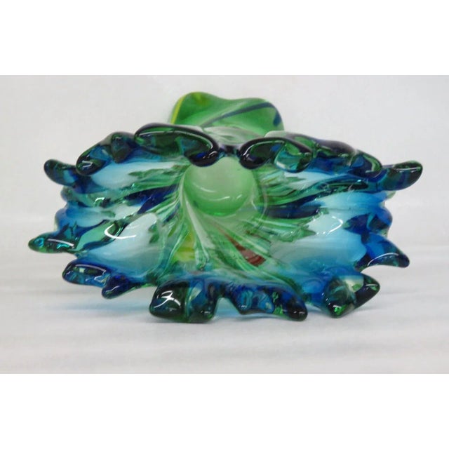 Mid Century Modern Hand Blown Glass Twisted Fan Rim Tall Vase For Sale - Image 4 of 13